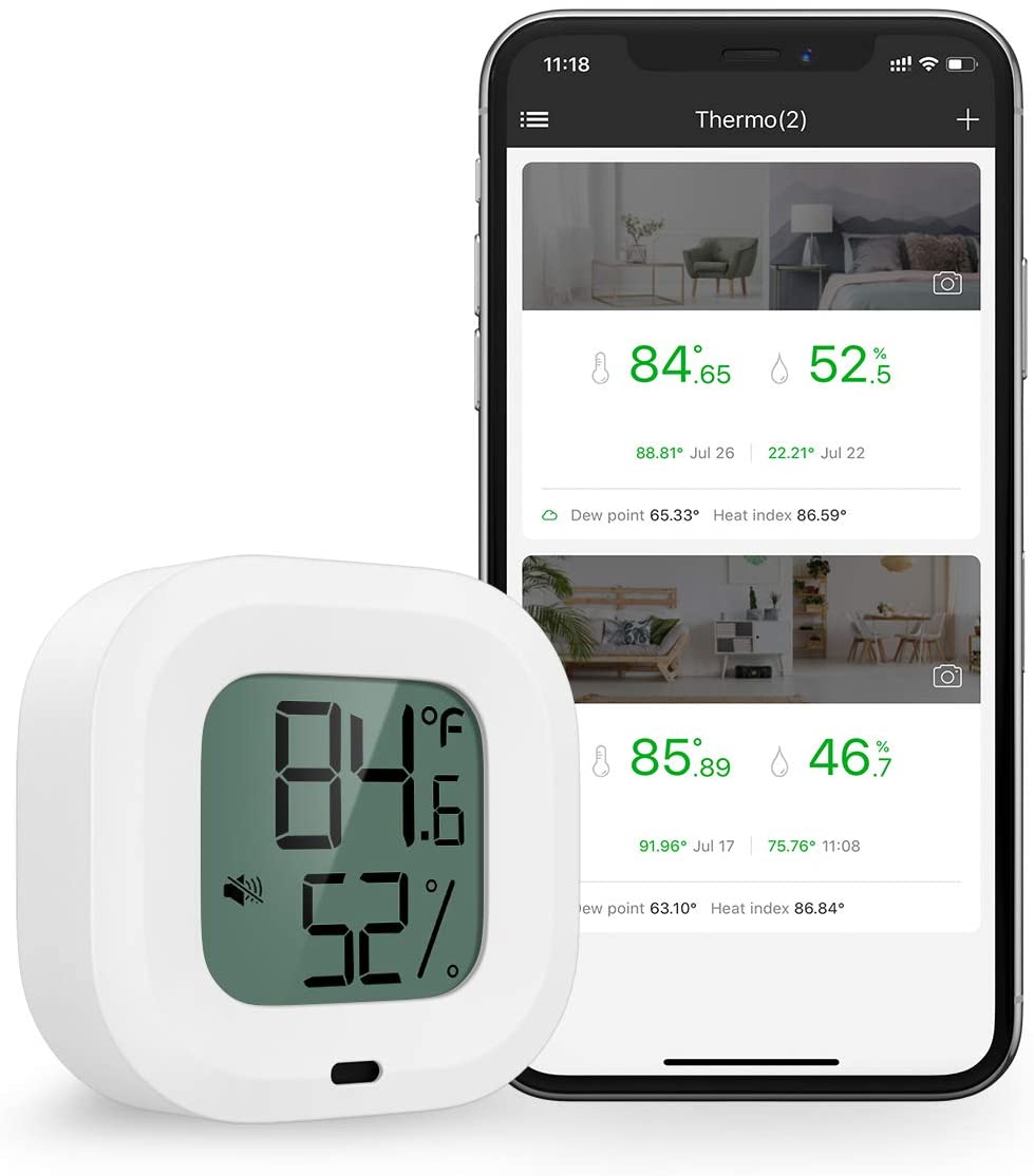 Wireless Thermometer Humidity Meter for iPhone/Android 35m Wireless Range