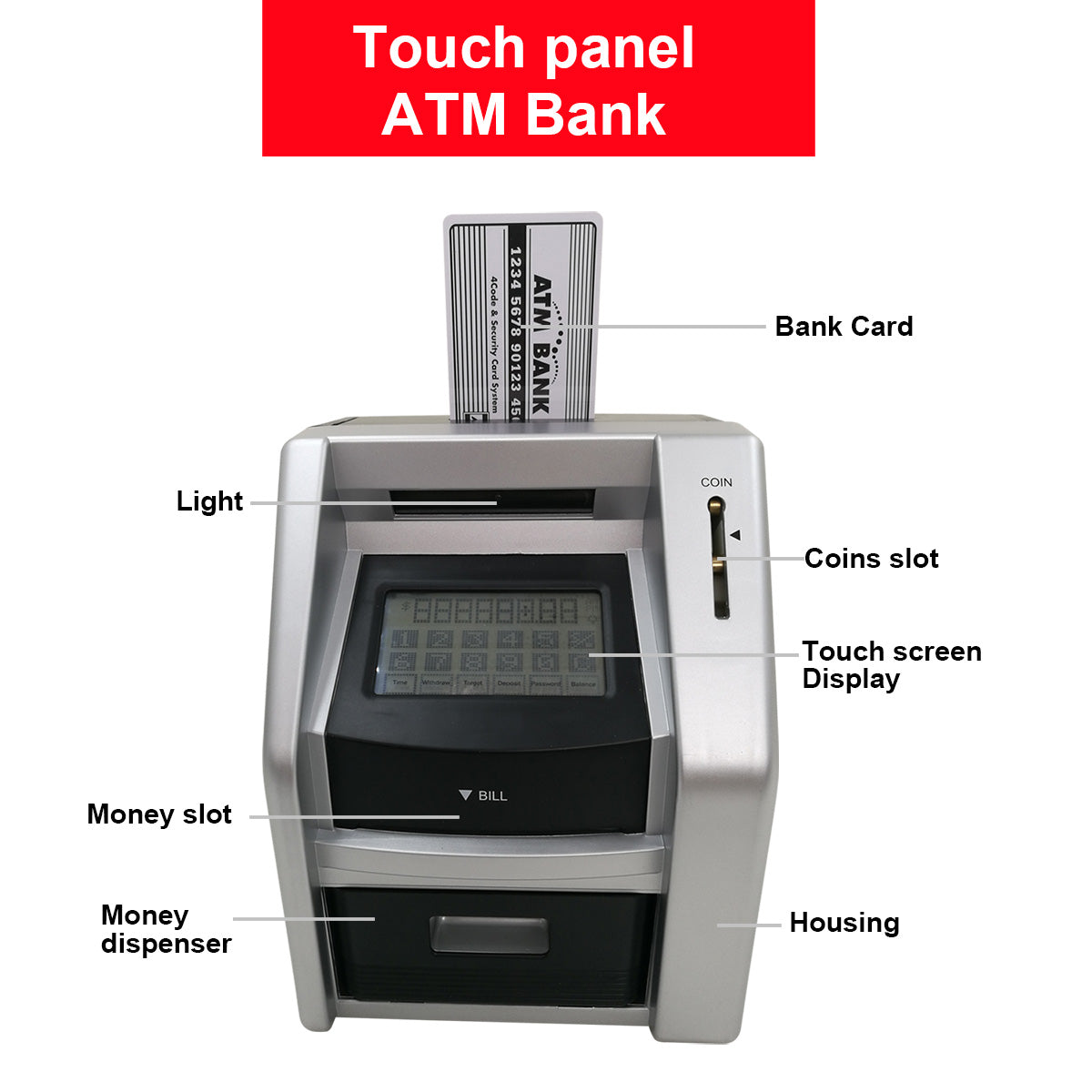 Toy ATM Bank ATM Machine Savings Bank for Kids – with Touch Screen