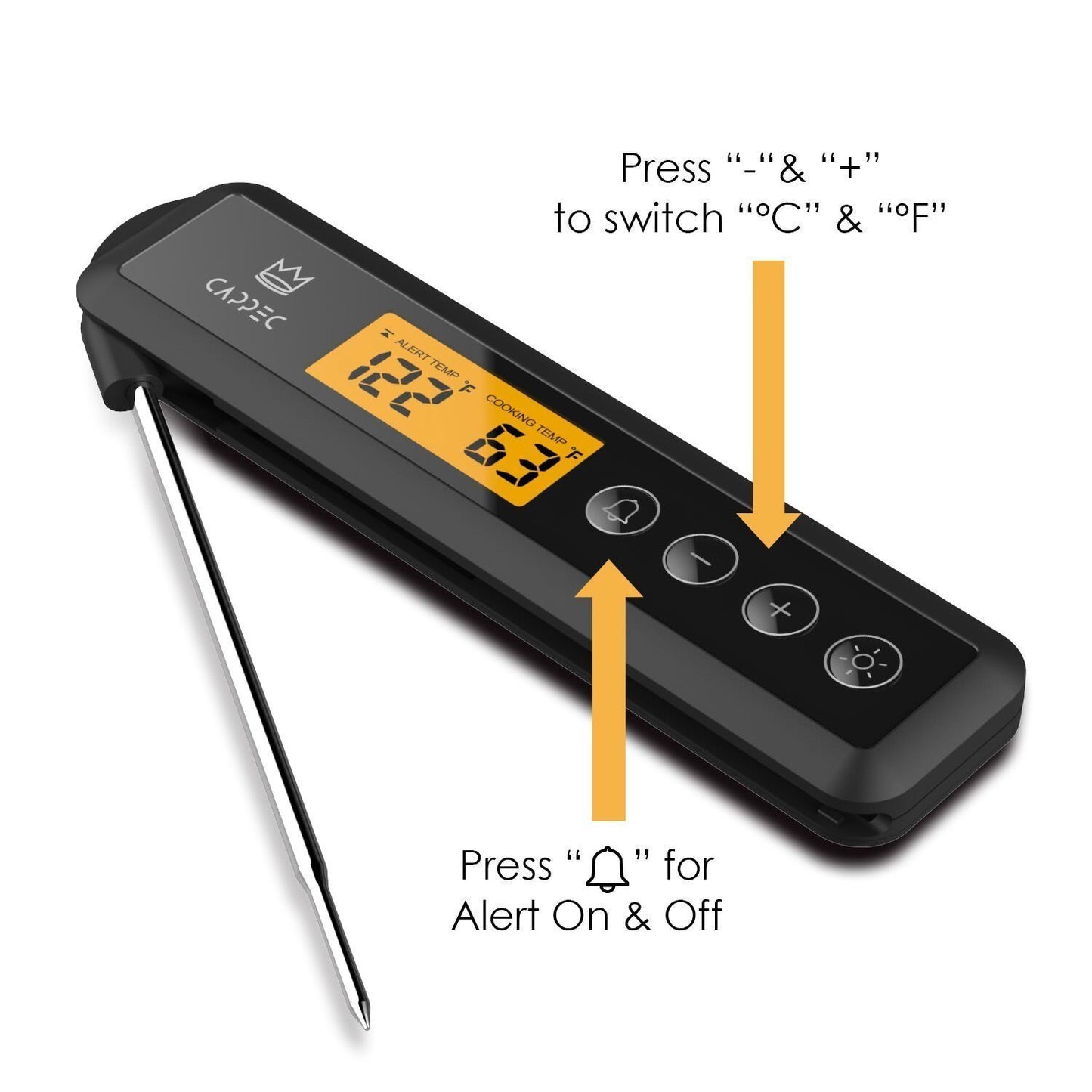 Instant Meat Thermometer With Target Setting Alert and Backlight