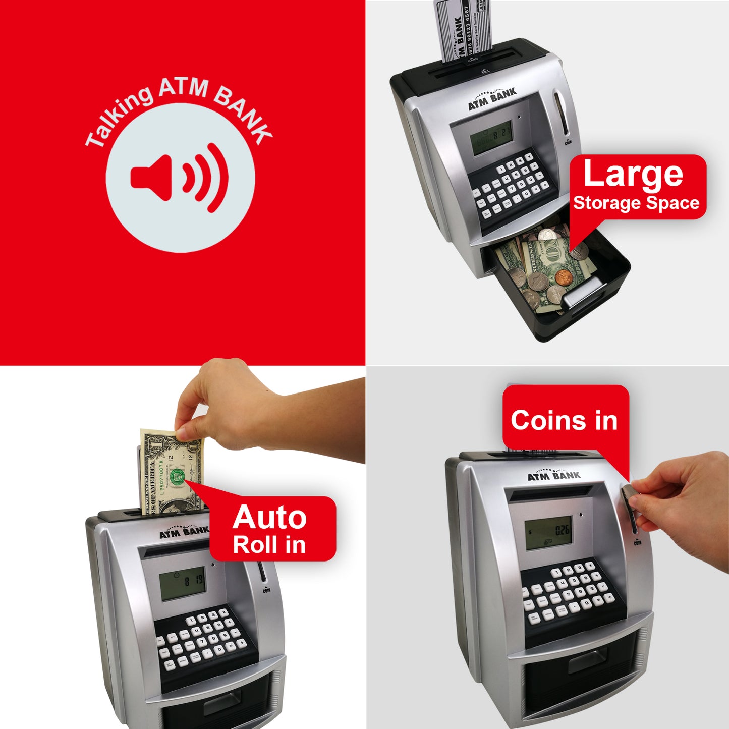 ATM Savings Bank for Real Money, Electronic Piggy Bank for Kids, Talking Toy ATM