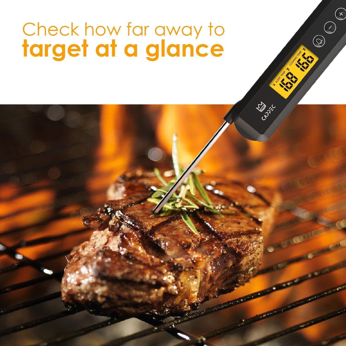 Instant Meat Thermometer With Target Setting Alert and Backlight