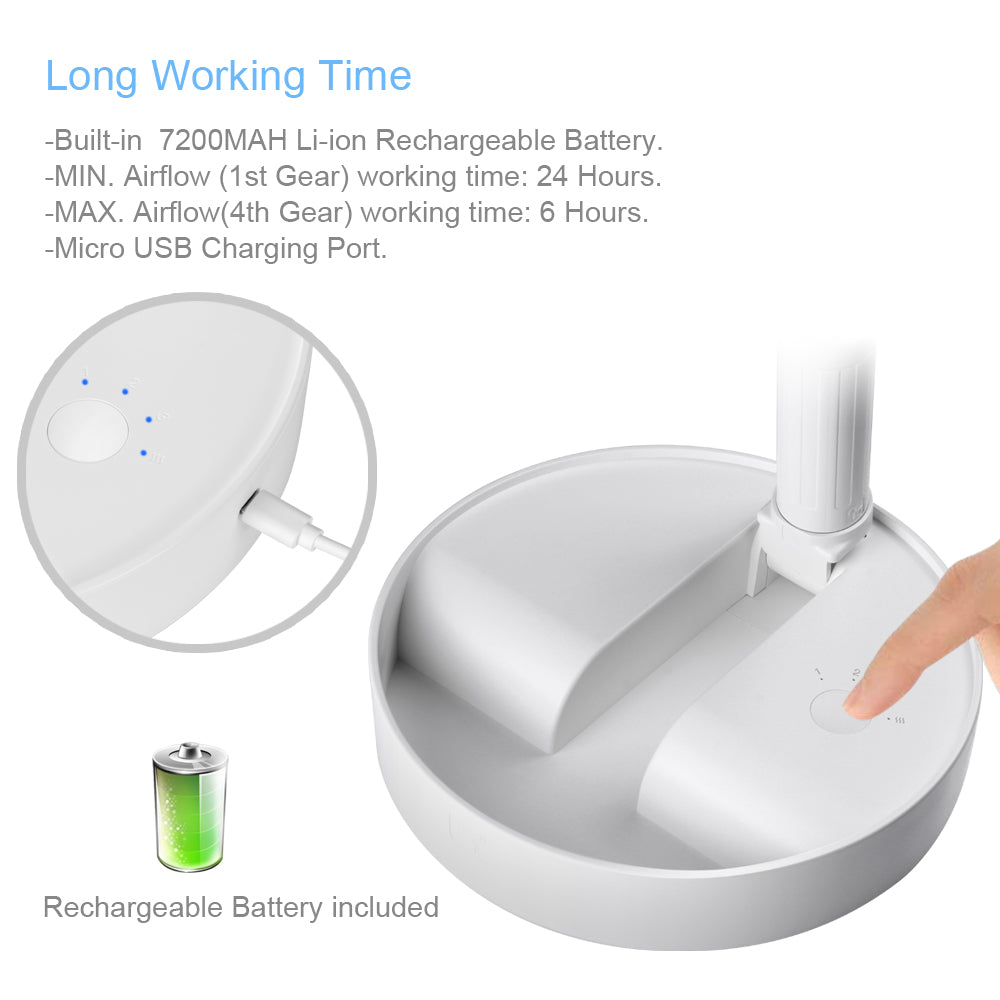 Battery Operated Fan Foldable Table Desk Floor Pedestal Portable 4 Speeds Fan