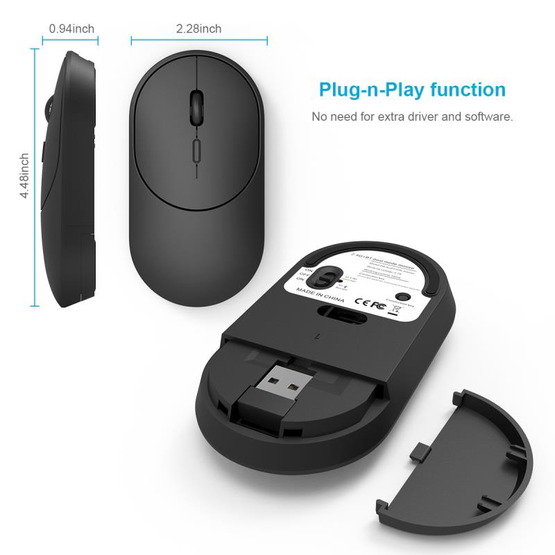 Dual Mode Wireless Rechargeable Mouse Bluetooth and 2.4G with USB Nano Receiver