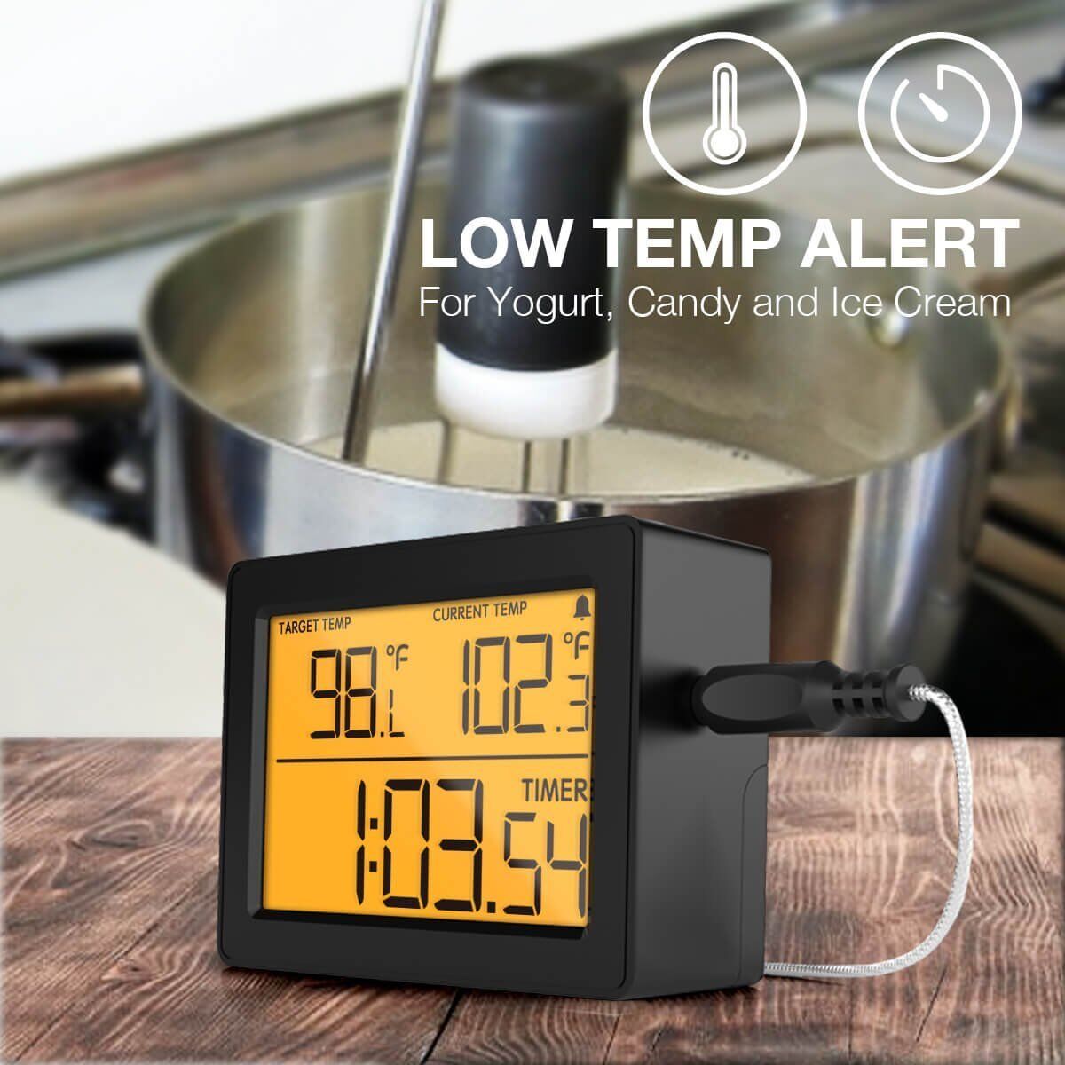 Instant Thermometer with High/Low Temperature Alarms, Up/Down Timer