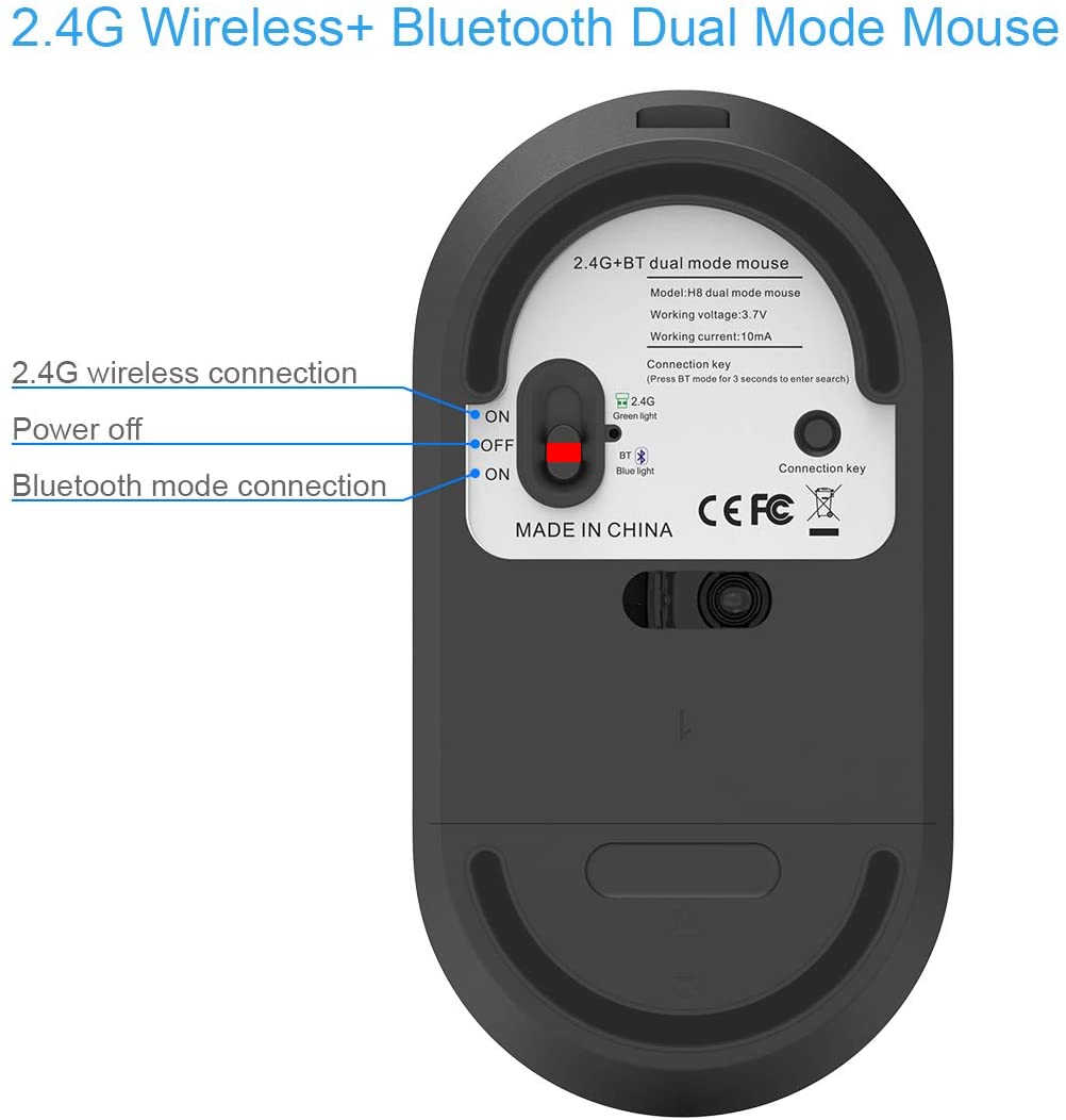 Dual Mode Wireless Rechargeable Mouse Bluetooth and 2.4G with USB Nano Receiver