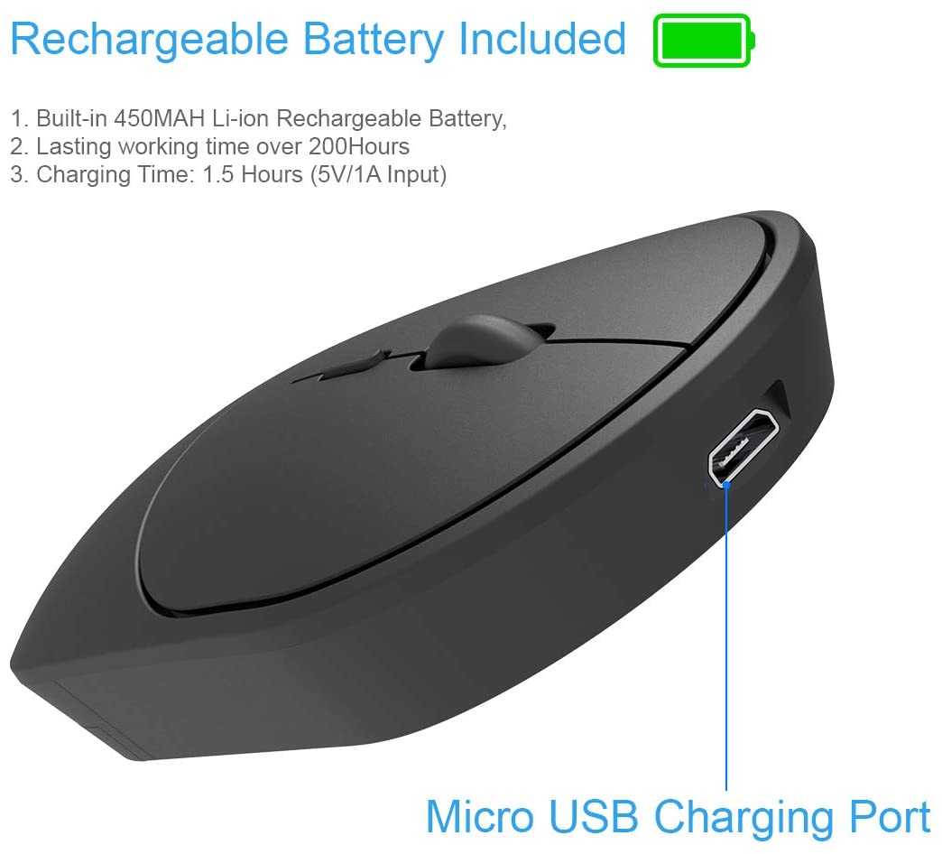 Dual Mode Wireless Rechargeable Mouse Bluetooth and 2.4G with USB Nano Receiver