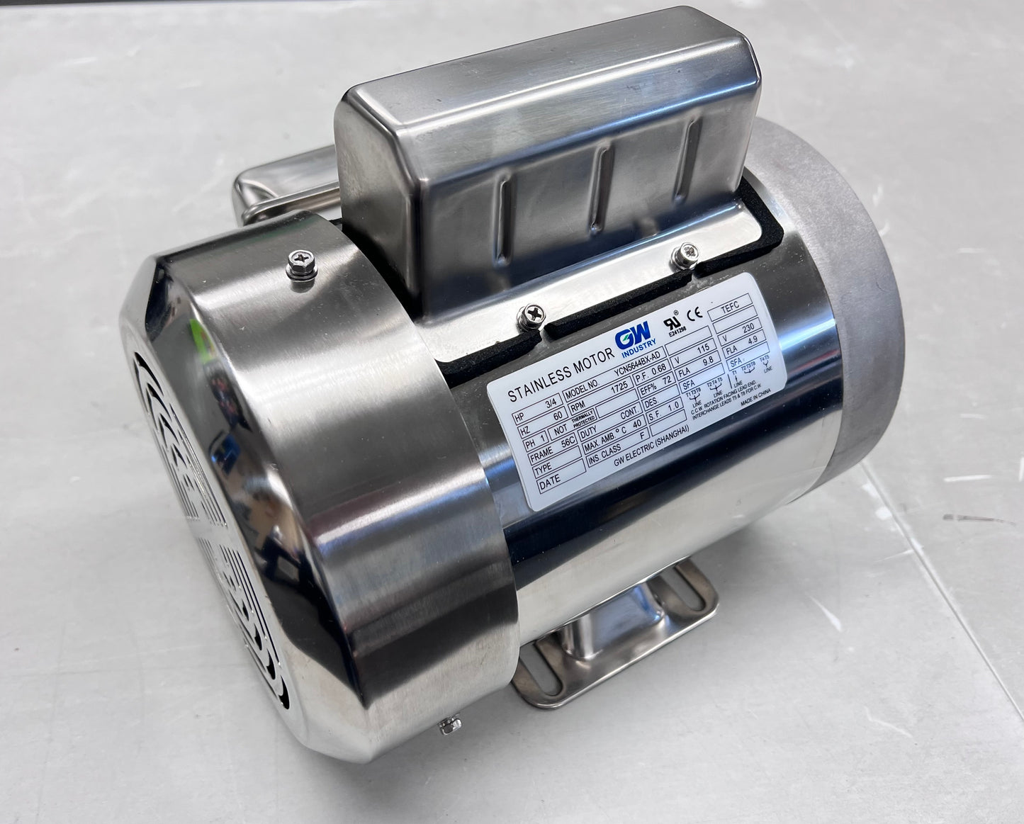 SMC YCN5644BX 0.75 HP Stainless Steel Boat Lift Motor, 1725RPM, 1.0 Service Factor, 56C Frame, with base, TEFC, 115/230V, SST Boat Hoist Motor